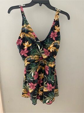Alisha Levine Black Tropical Floral Swimsuit